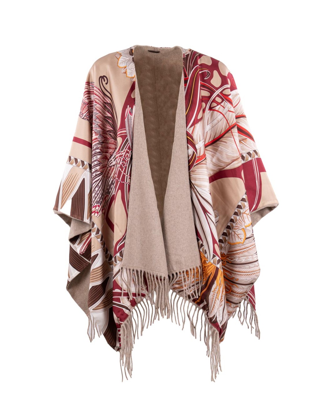 shop SALVATORE FERRAGAMO  Poncho: Salvatore Ferragamo cappa reversibile in cashmere e seta.
Scollo a scialle e fondo con frange tressé.
Composizione: 95% Cashmere 5% Lana.
Fabbricato in Italia.. 321198-788146 number 4456196